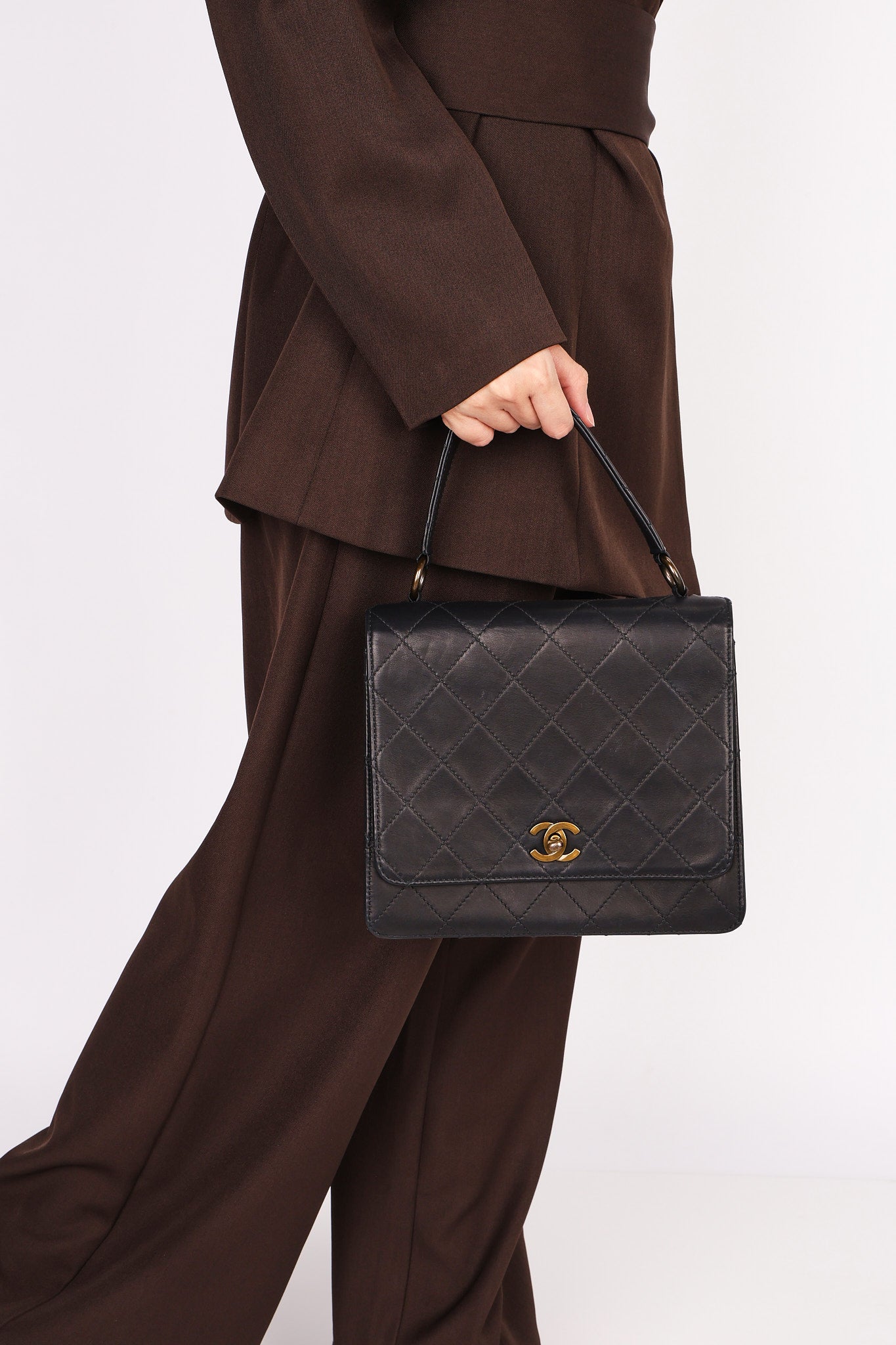 Chanel Turnlock Top Handle Bag Black Calfskin AGHW