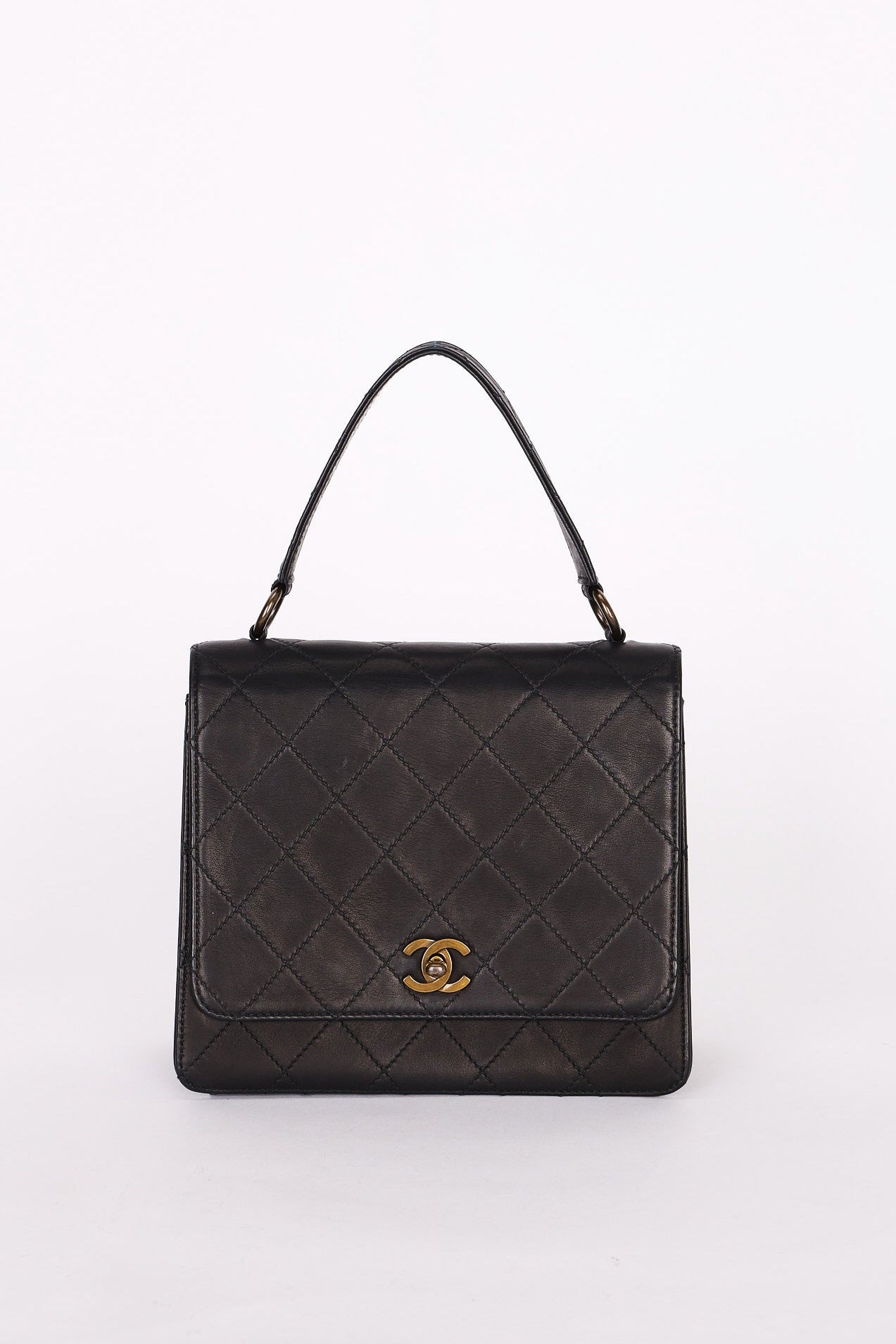 Chanel Turnlock Top Handle Bag Black Calfskin AGHW