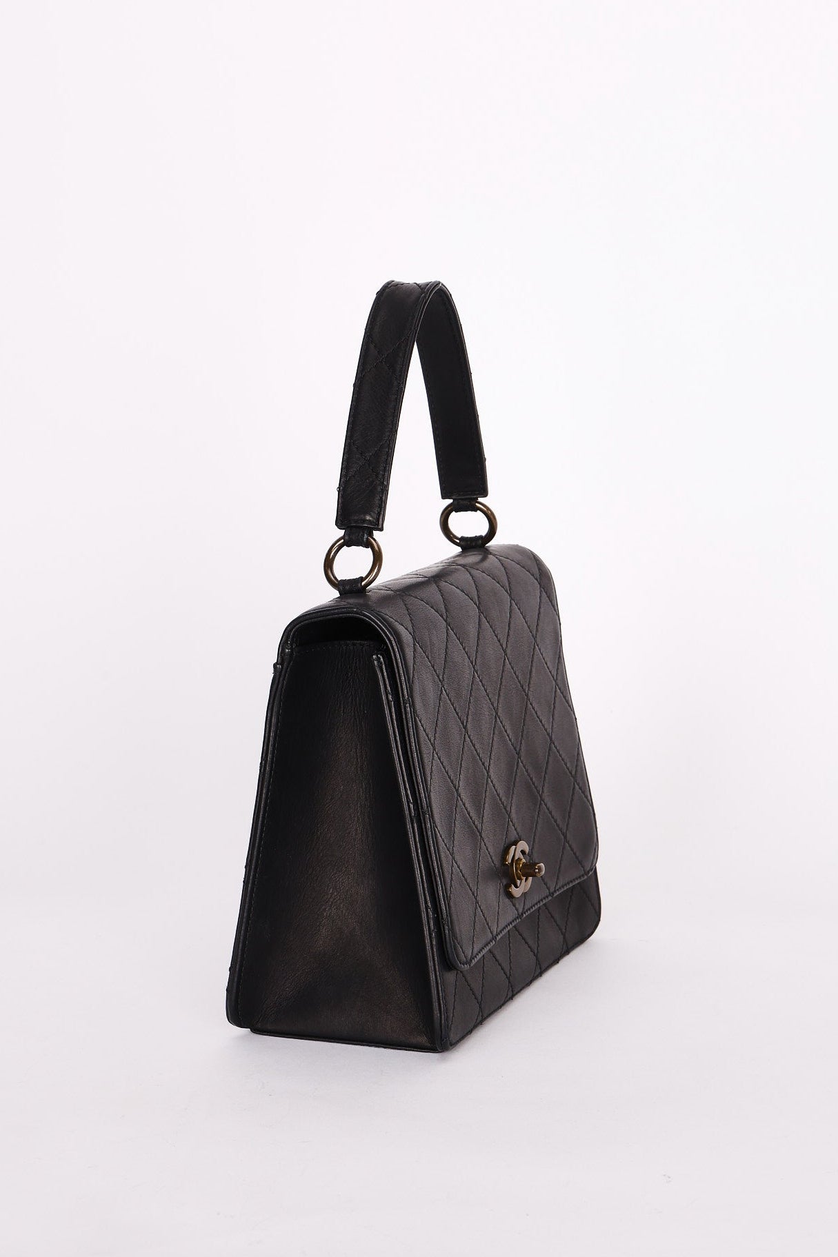 Chanel Turnlock Top Handle Bag Black Calfskin AGHW