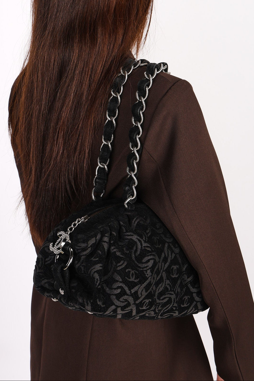 Chanel Jacquard Chain Print Bowling Bag Black (material) SHW
