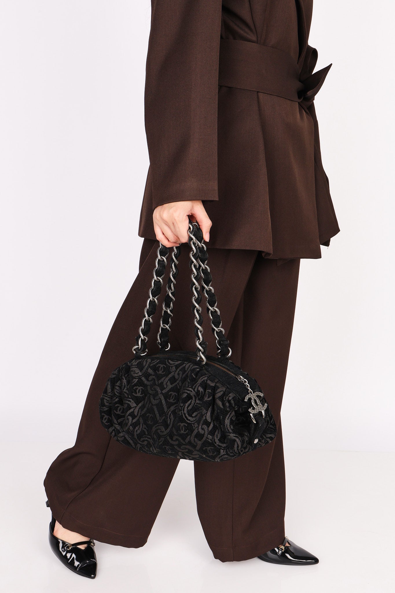 Chanel Jacquard Chain Print Bowling Bag Black (material) SHW