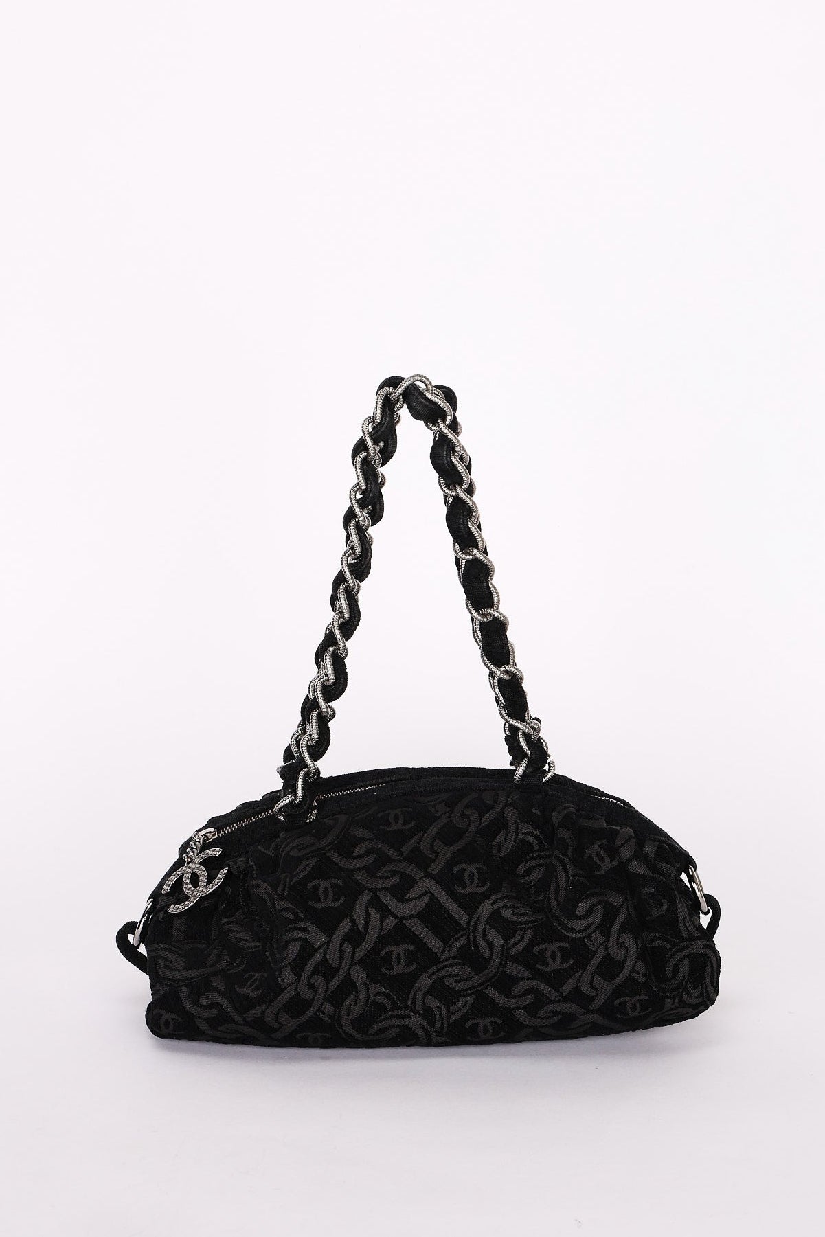 Chanel Jacquard Chain Print Bowling Bag Black (material) SHW