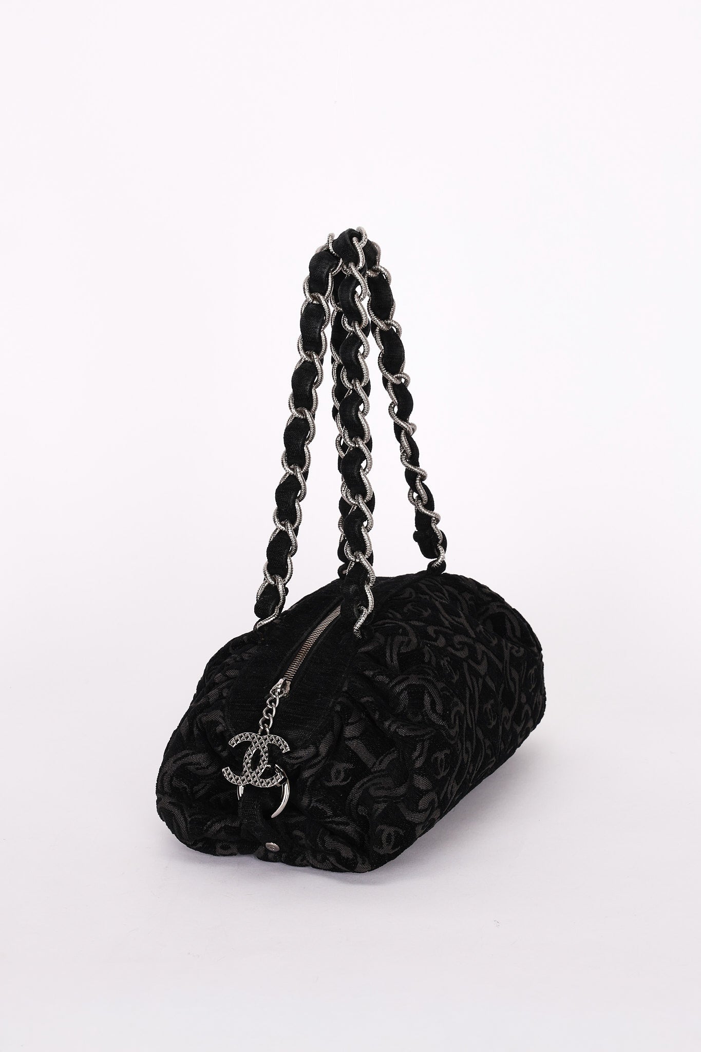 Chanel Jacquard Chain Print Bowling Bag Black (material) SHW