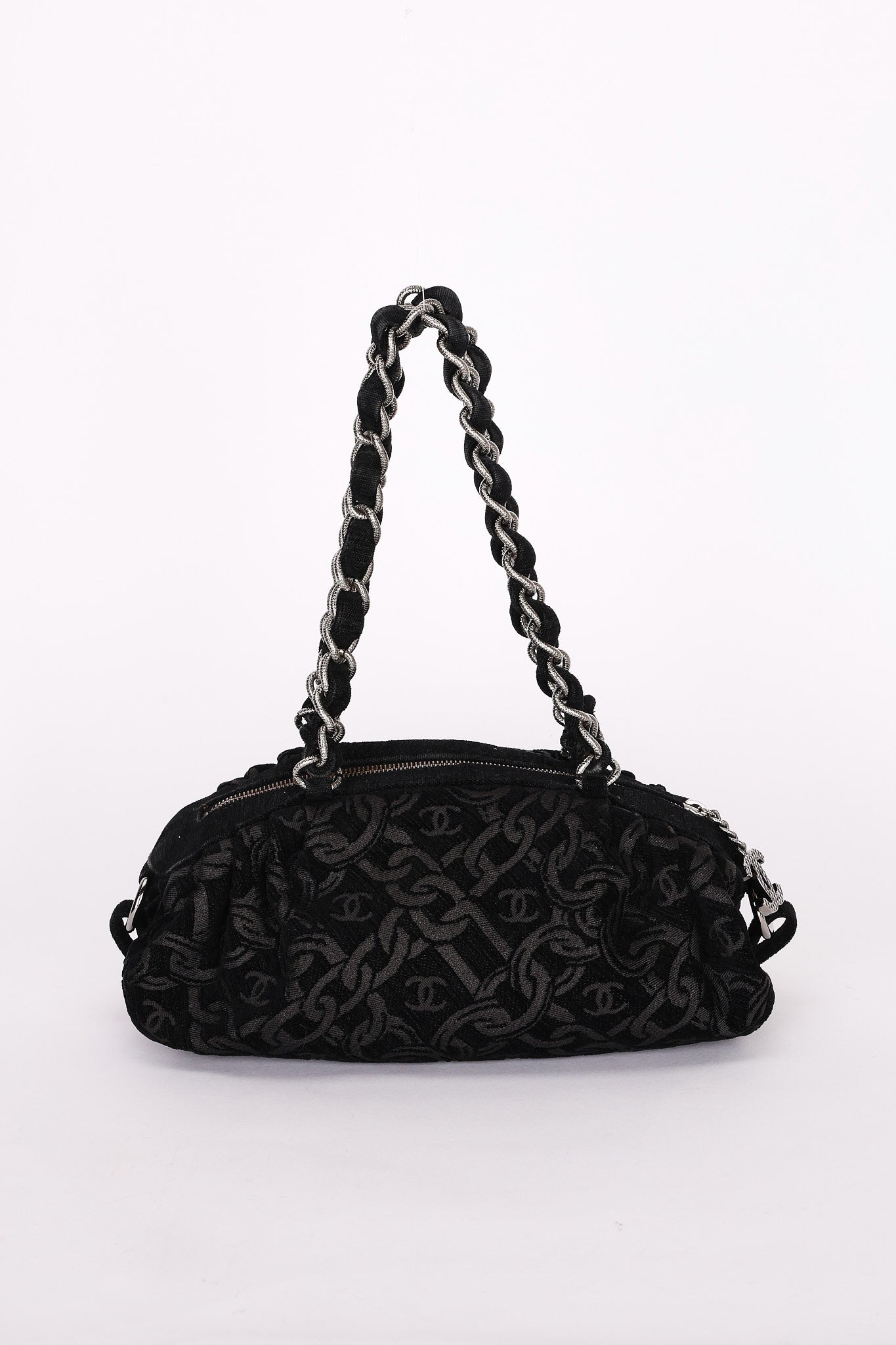 Chanel Jacquard Chain Print Bowling Bag Black (material) SHW