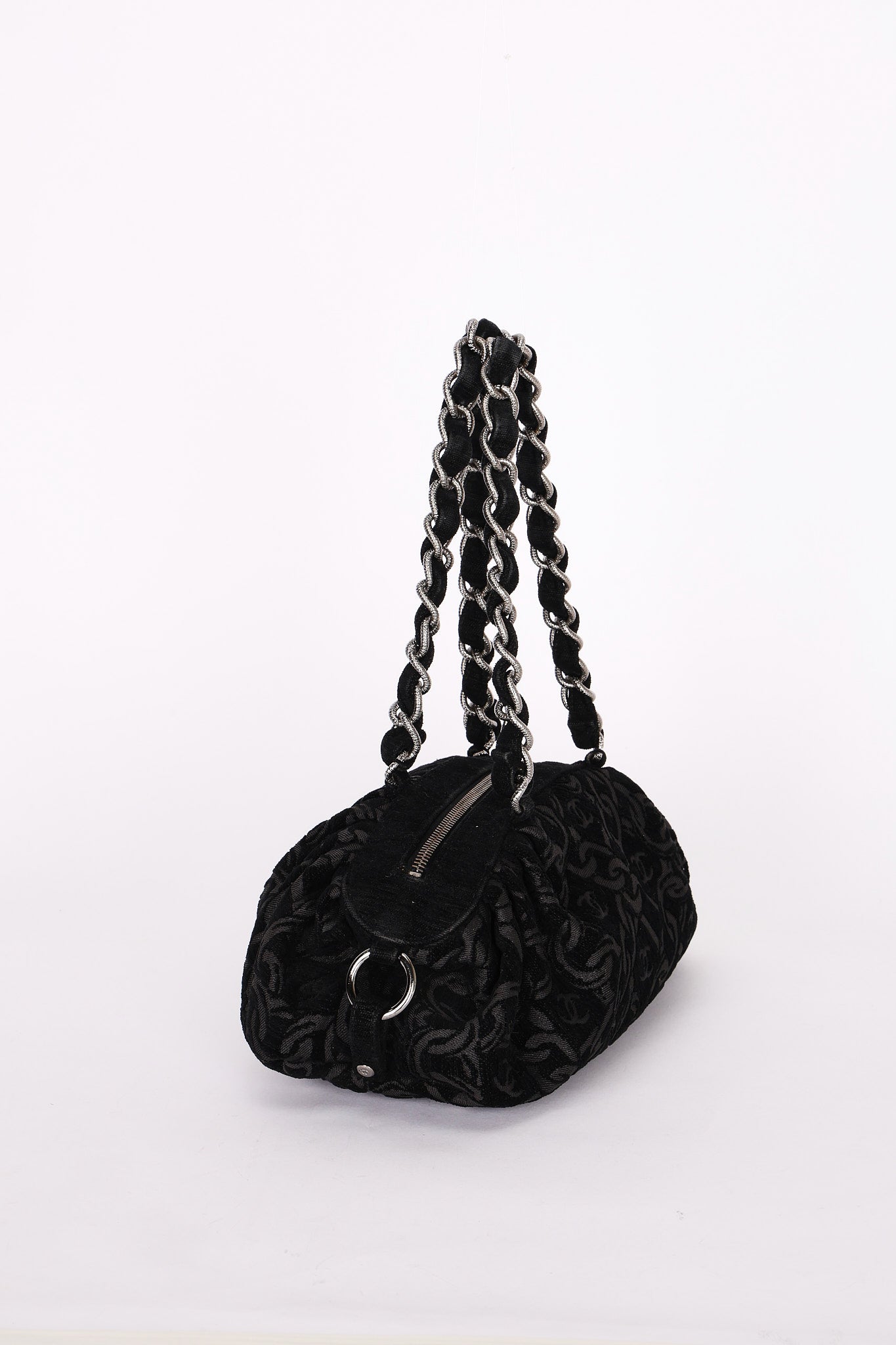 Chanel Jacquard Chain Print Bowling Bag Black (material) SHW