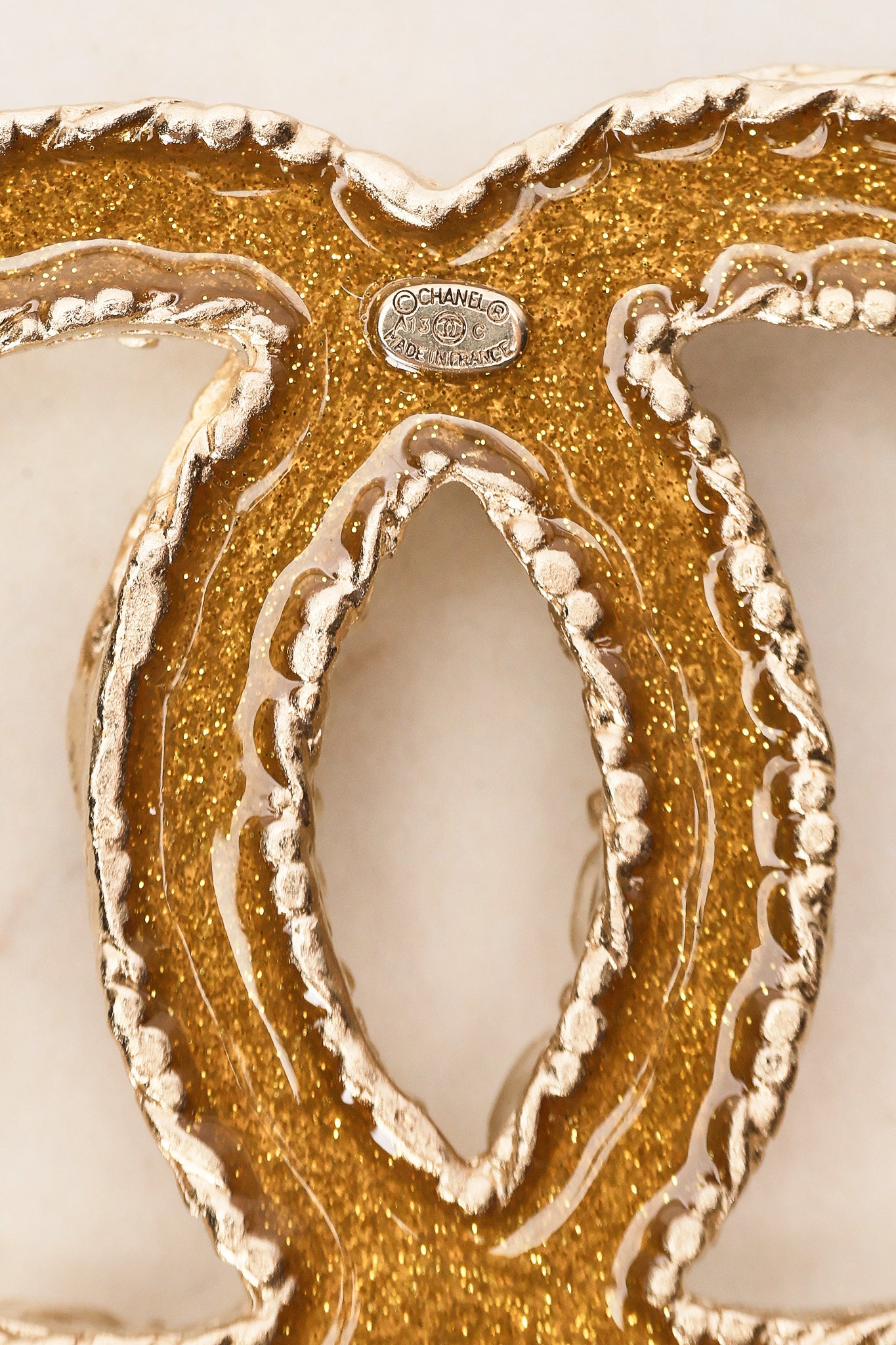 Chanel 2013 Champagne Pearl CC Brooch