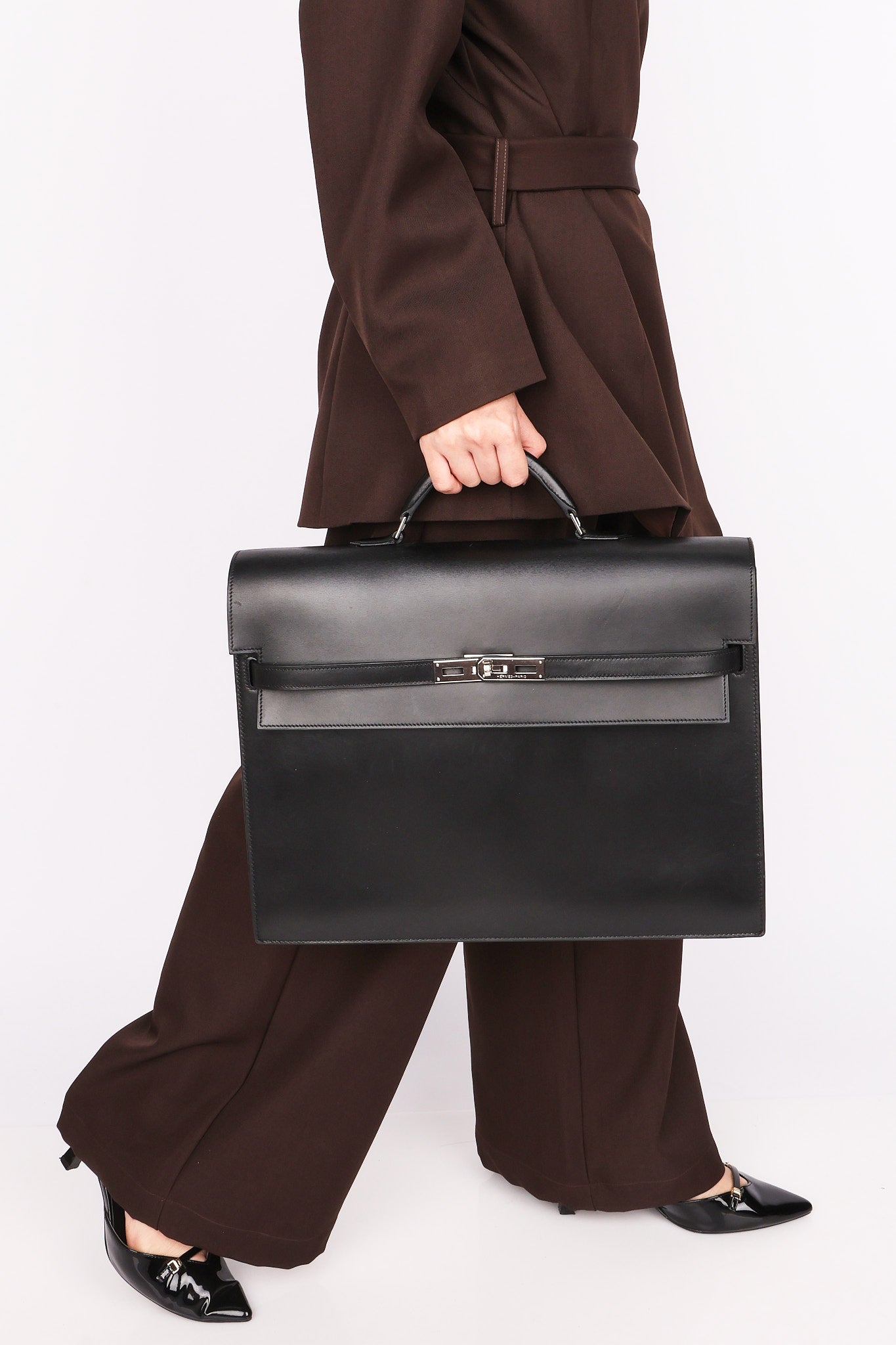 Hermès Kelly Depeches Briefcase Noir Box 2005 PHW