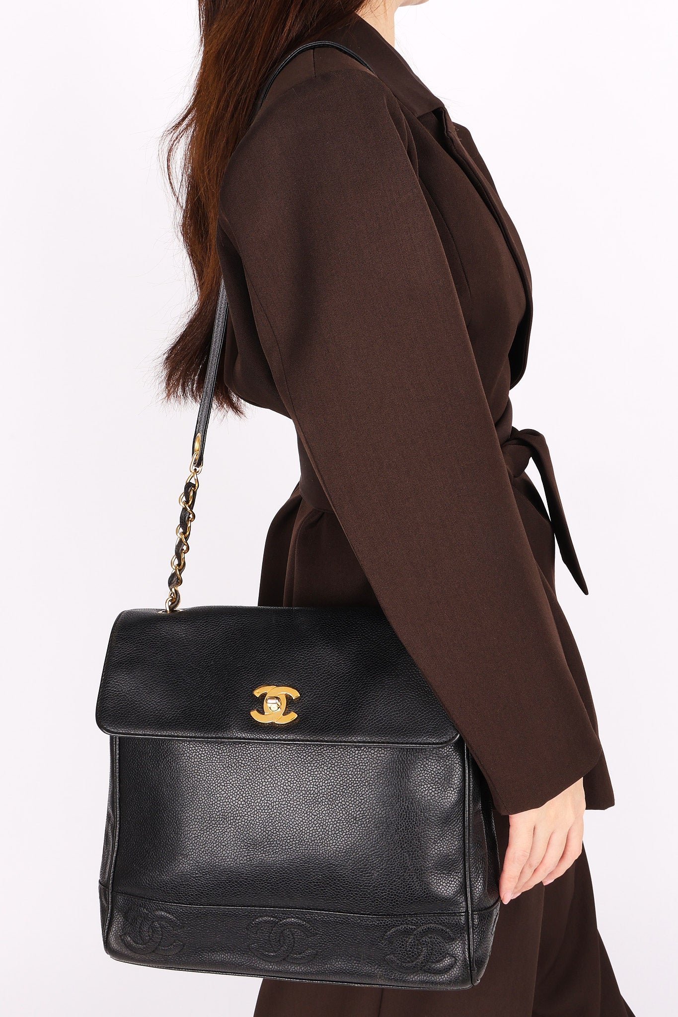Chanel Triple CC Shoulder Bag Black Caviar 24K GP