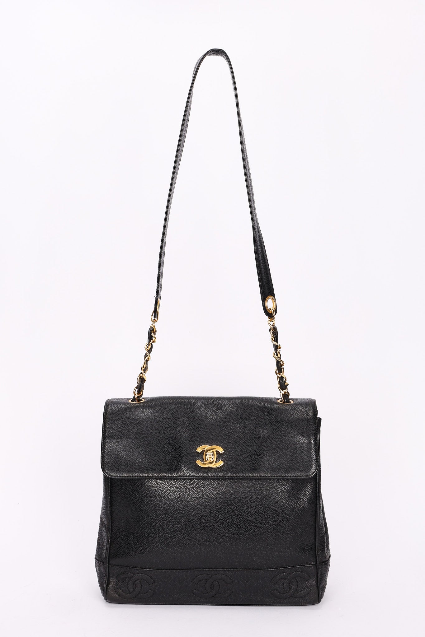 Chanel Triple CC Shoulder Bag Black Caviar 24K GP