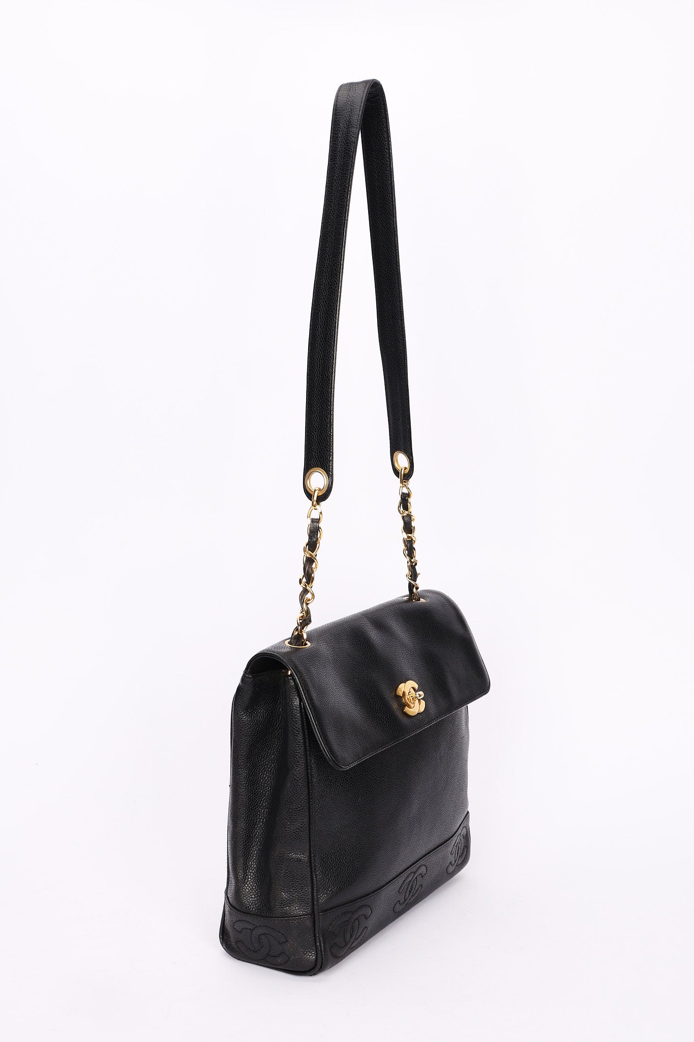 Chanel Triple CC Shoulder Bag Black Caviar 24K GP