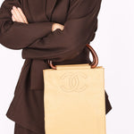 Chanel Wood Top Handle Bag Dark Beige Caviar 1998