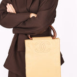 Chanel Wood Top Handle Bag Dark Beige Caviar 1998