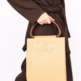 Chanel Wood Top Handle Bag Dark Beige Caviar 1998