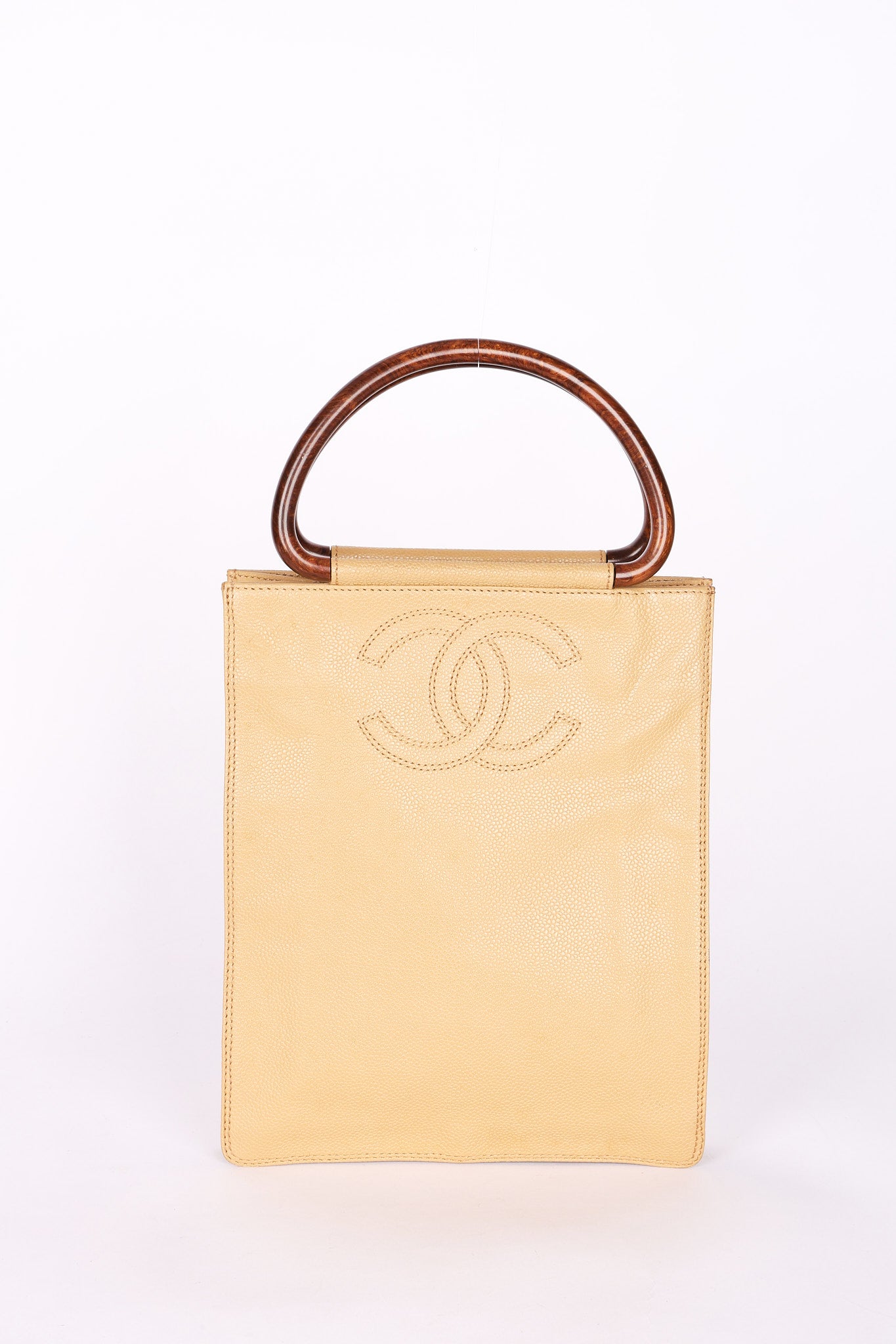 Chanel Wood Top Handle Bag Dark Beige Caviar
