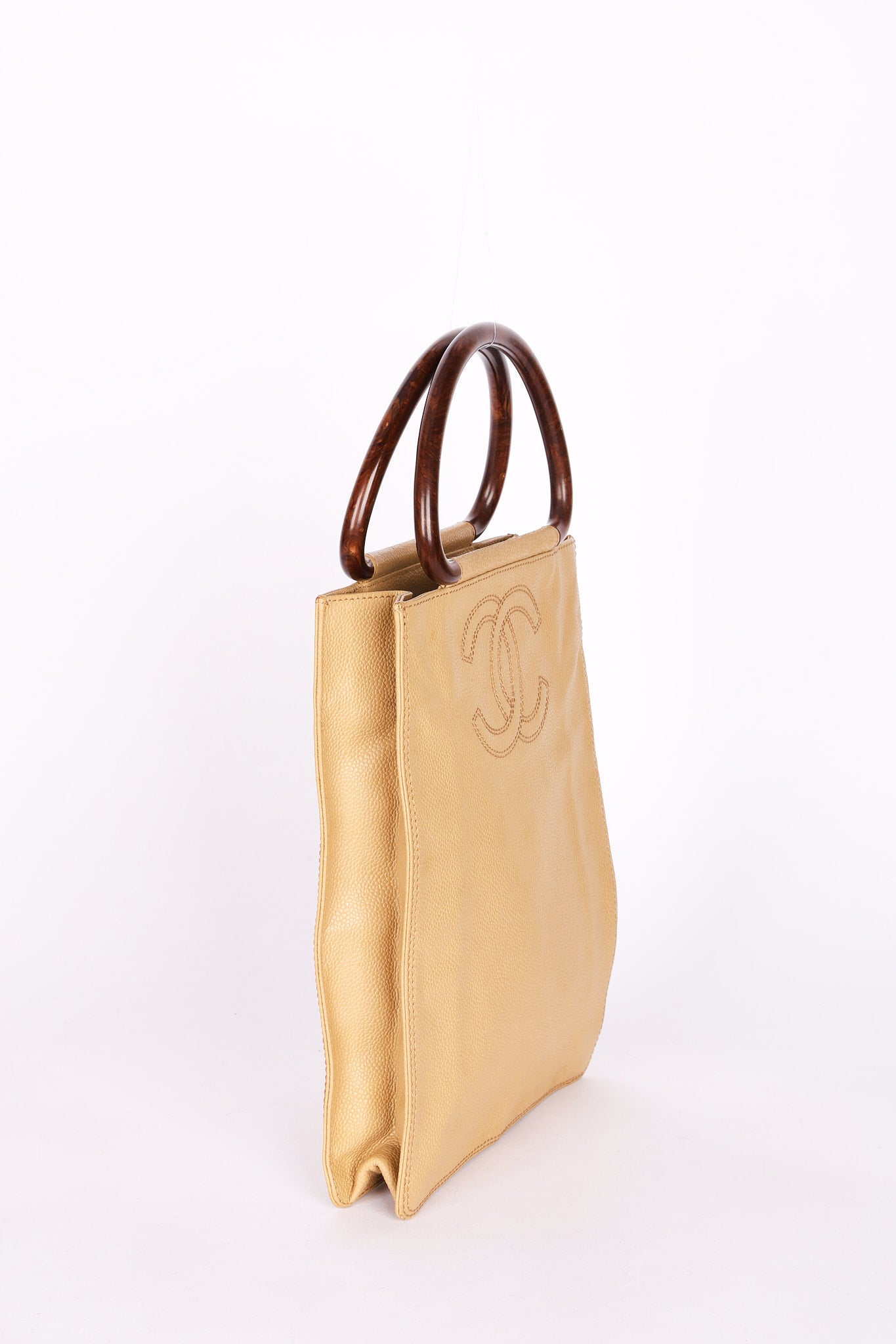 Chanel Wood Top Handle Bag Dark Beige Caviar