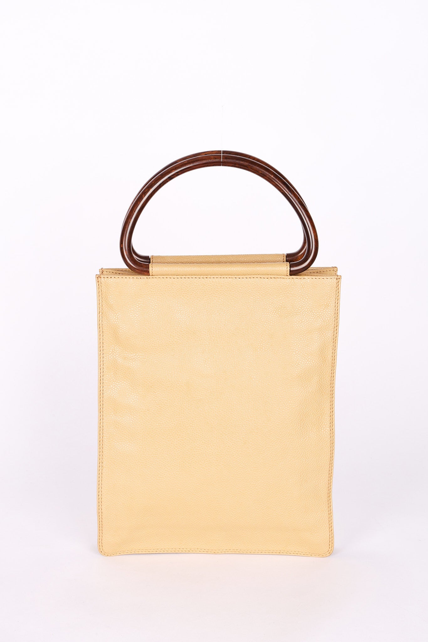 Chanel Wood Top Handle Bag Dark Beige Caviar