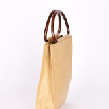 Chanel Wood Top Handle Bag Dark Beige Caviar