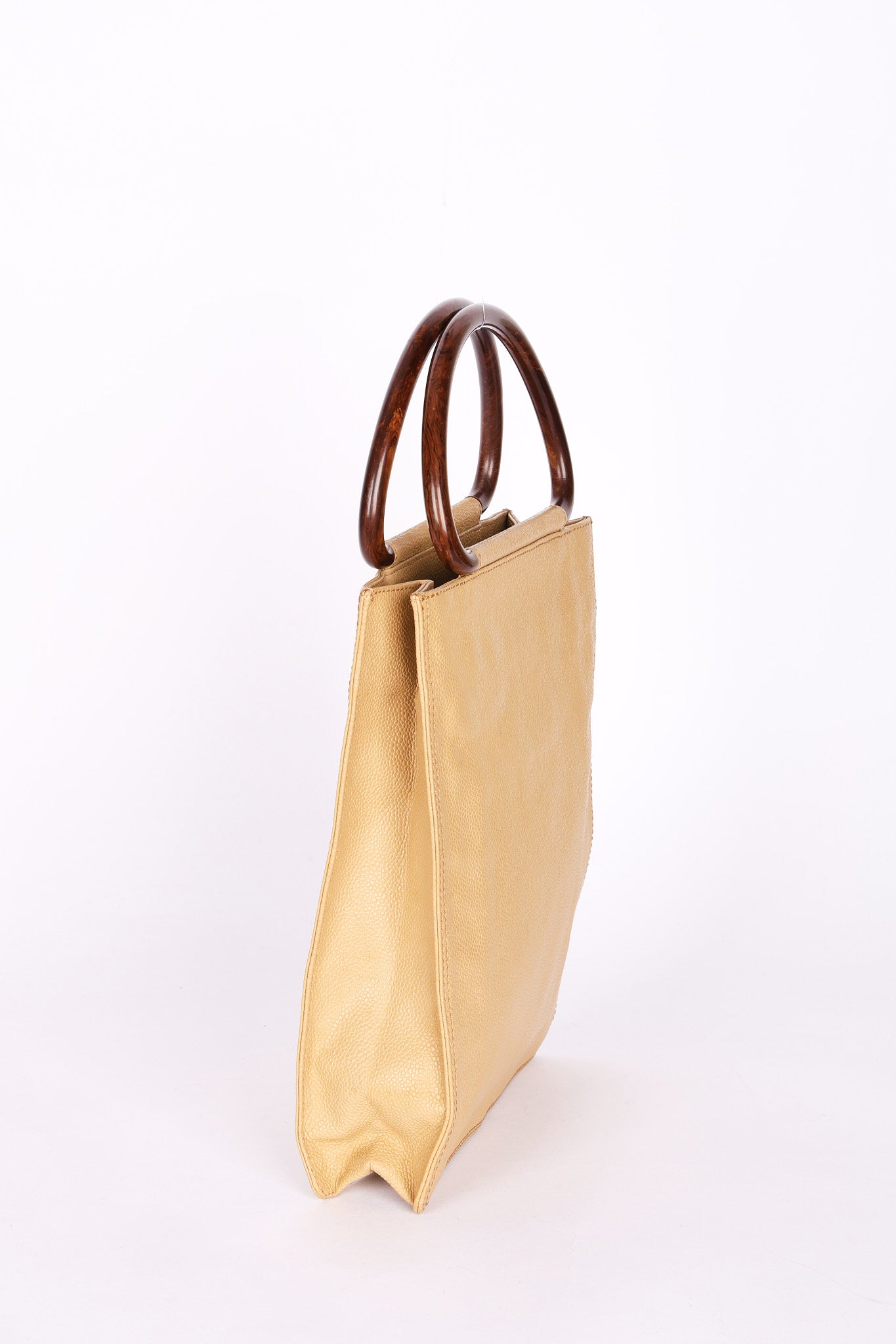 Chanel Wood Top Handle Bag Dark Beige Caviar