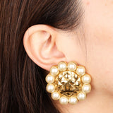Chanel 1984 Woven CC Pearl Clip-On Earrings 24K GP