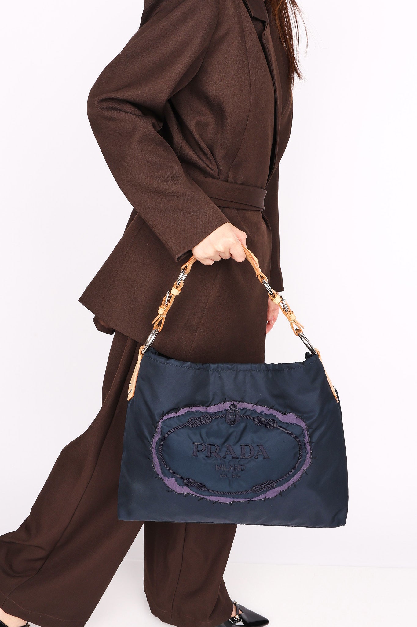Prada Tessuto Logo Shoulder Bag Navy