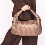 Bottega Veneta Small Intrecciato Hobo Metallic Taupe