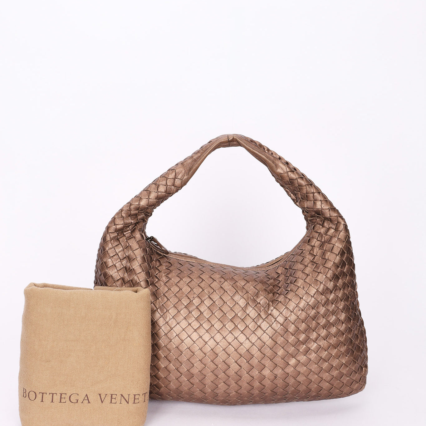 Bottega Veneta Small Intrecciato Hobo Metallic Taupe