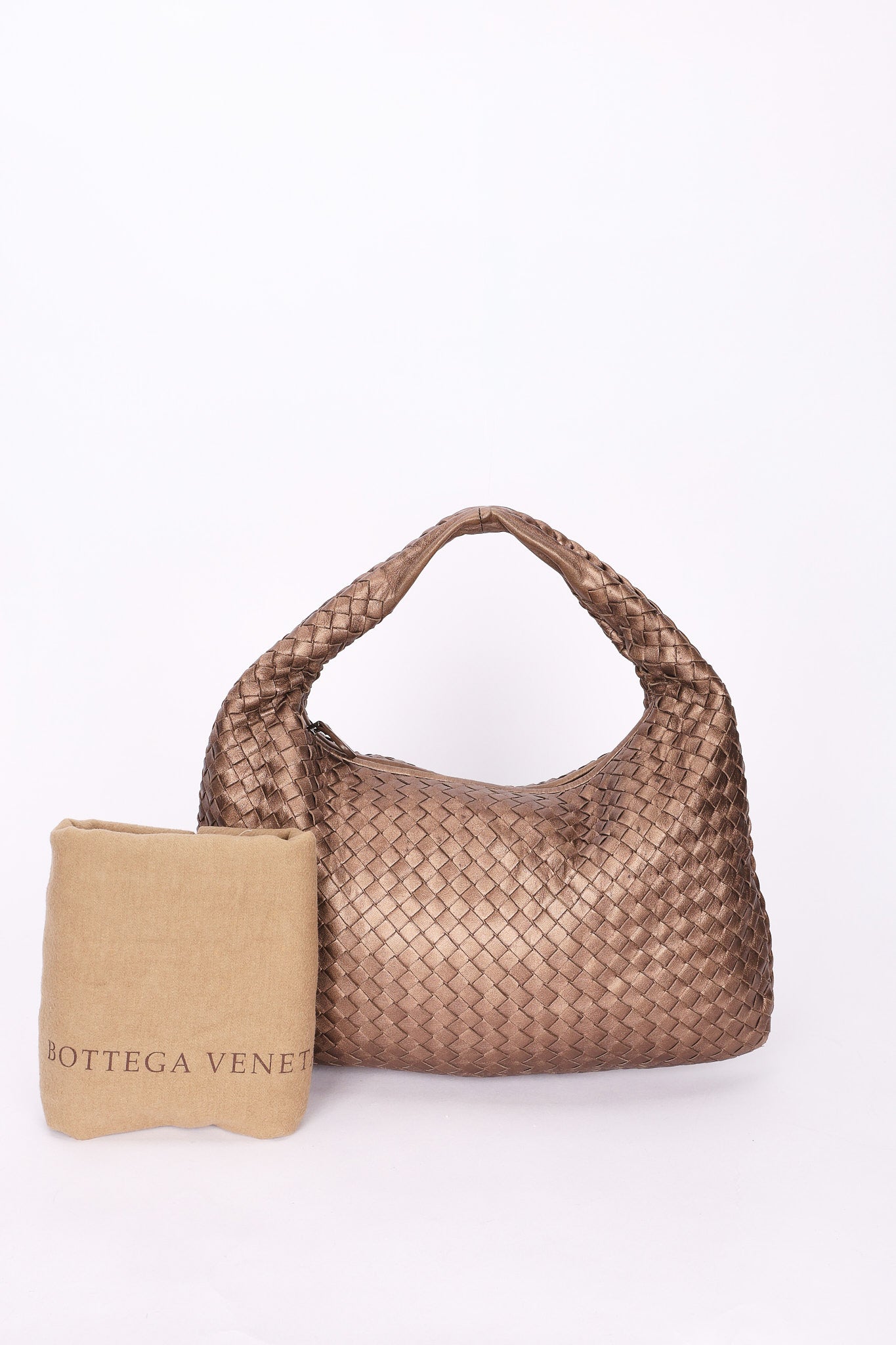 Bottega Veneta Small Intrecciato Hobo Metallic Taupe