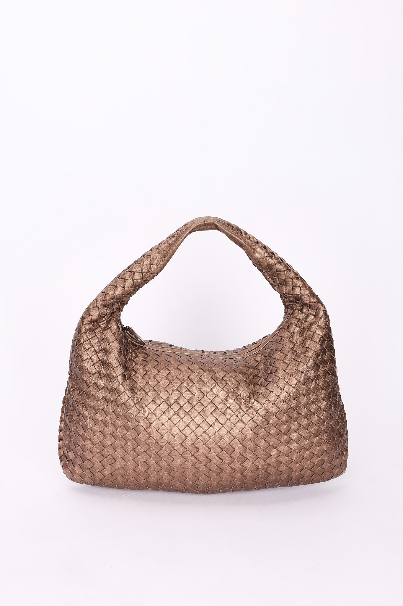 Bottega Veneta Small Intrecciato Hobo Metallic Taupe
