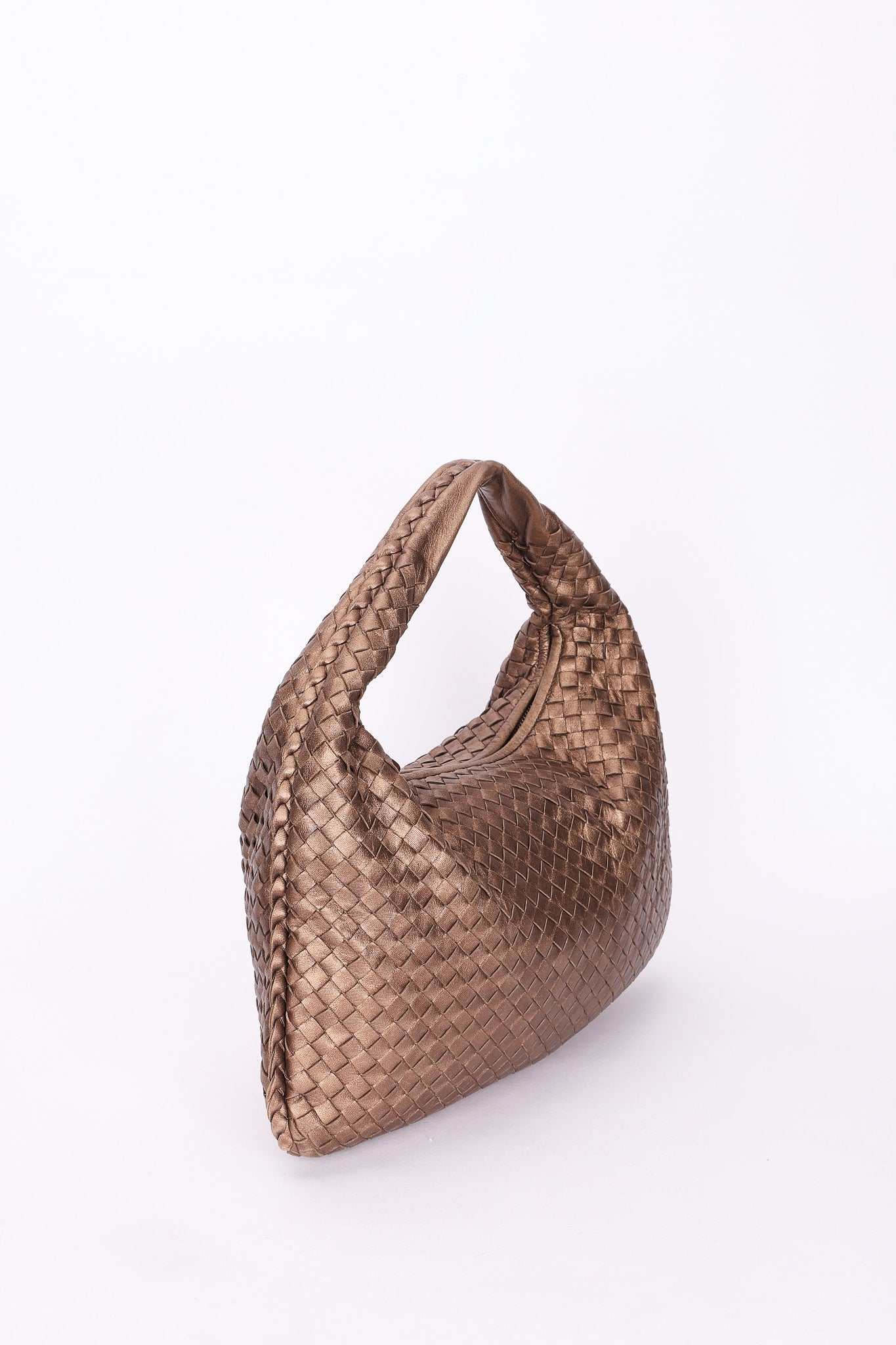 Bottega Veneta Small Intrecciato Hobo Metallic Taupe