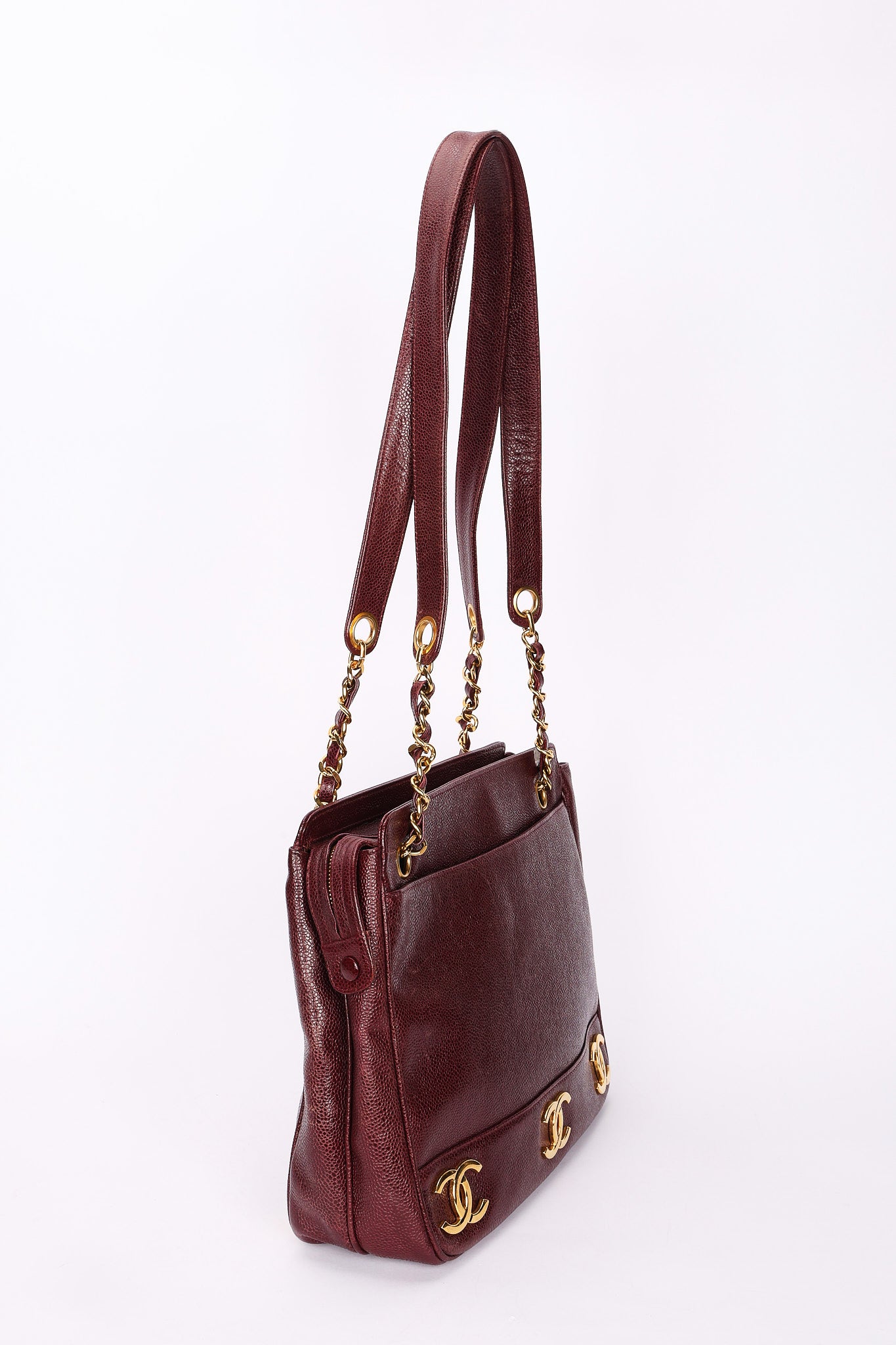 Chanel Triple CC Shoulder Bag Bordeaux Caviar 24K GP