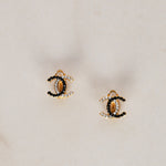 Chanel 2003 CC Onyx and Crystal Clip-On Earrings 24K GP