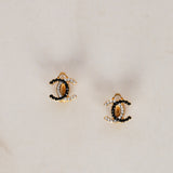 Chanel 2003 CC Onyx and Crystal Clip-On Earrings 24K GP