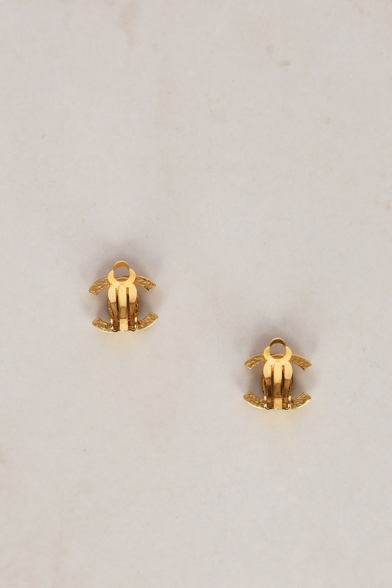 Chanel 2003 CC Onyx and Crystal Clip-On Earrings 24K GP