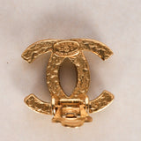 Chanel 2003 CC Onyx and Crystal Clip-On Earrings 24K GP