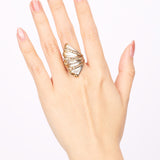 18K Yellow Gold and Pt900 Platinum Abstract Shell Diamond Ring, Size US 6.25