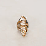 18K Yellow Gold and Pt900 Platinum Abstract Shell Diamond Ring, Size US 6.25