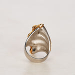 18K Yellow Gold and Pt900 Platinum Abstract Shell Diamond Ring, Size US 6.25