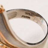 18K Yellow Gold and Pt900 Platinum Abstract Shell Diamond Ring, Size US 6.25