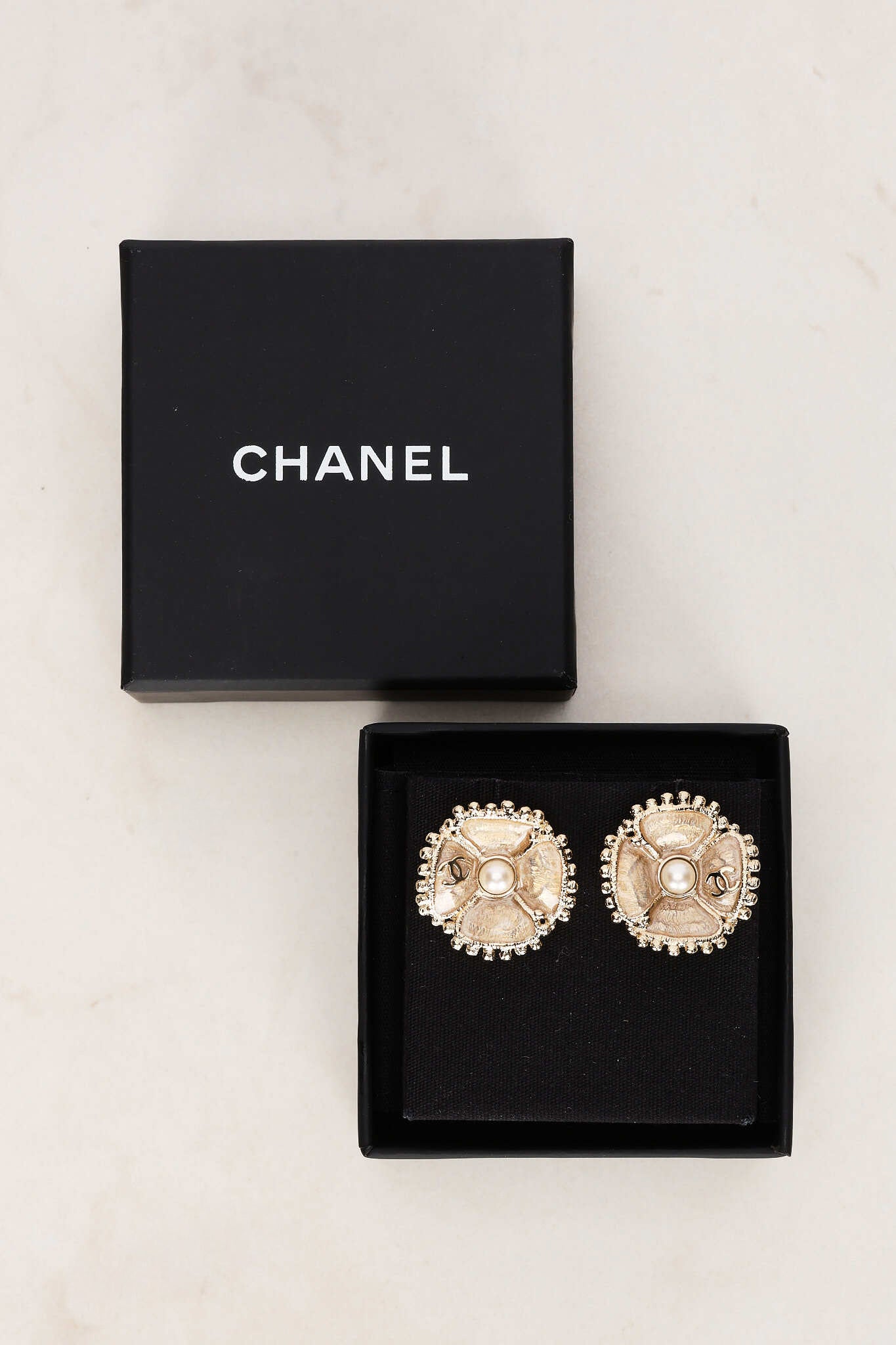 Chanel 2023 CC Champagne Pearl Shell Earrings