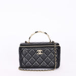 Chanel Flower Top Handle Vanity Case Black Lambskin CGHW