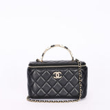 Chanel Flower Top Handle Vanity Case Black Lambskin CGHW