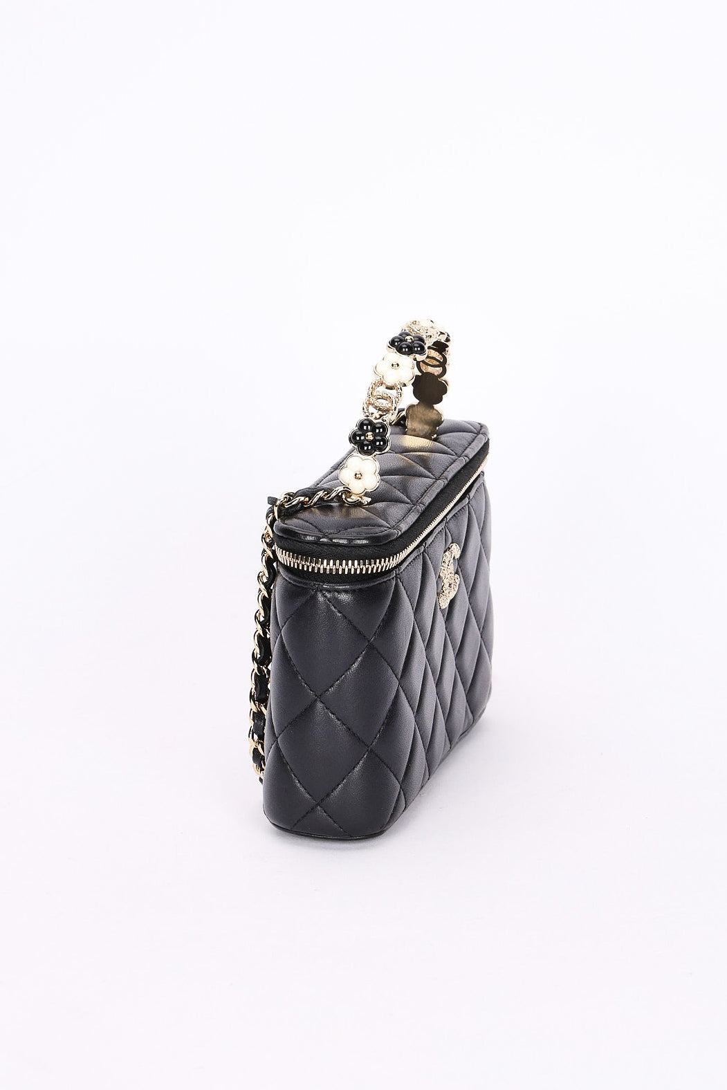 Chanel Flower Top Handle Vanity Case Black Lambskin CGHW