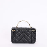Chanel Flower Top Handle Vanity Case Black Lambskin CGHW
