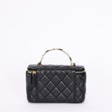 Chanel Flower Top Handle Vanity Case Black Lambskin CGHW
