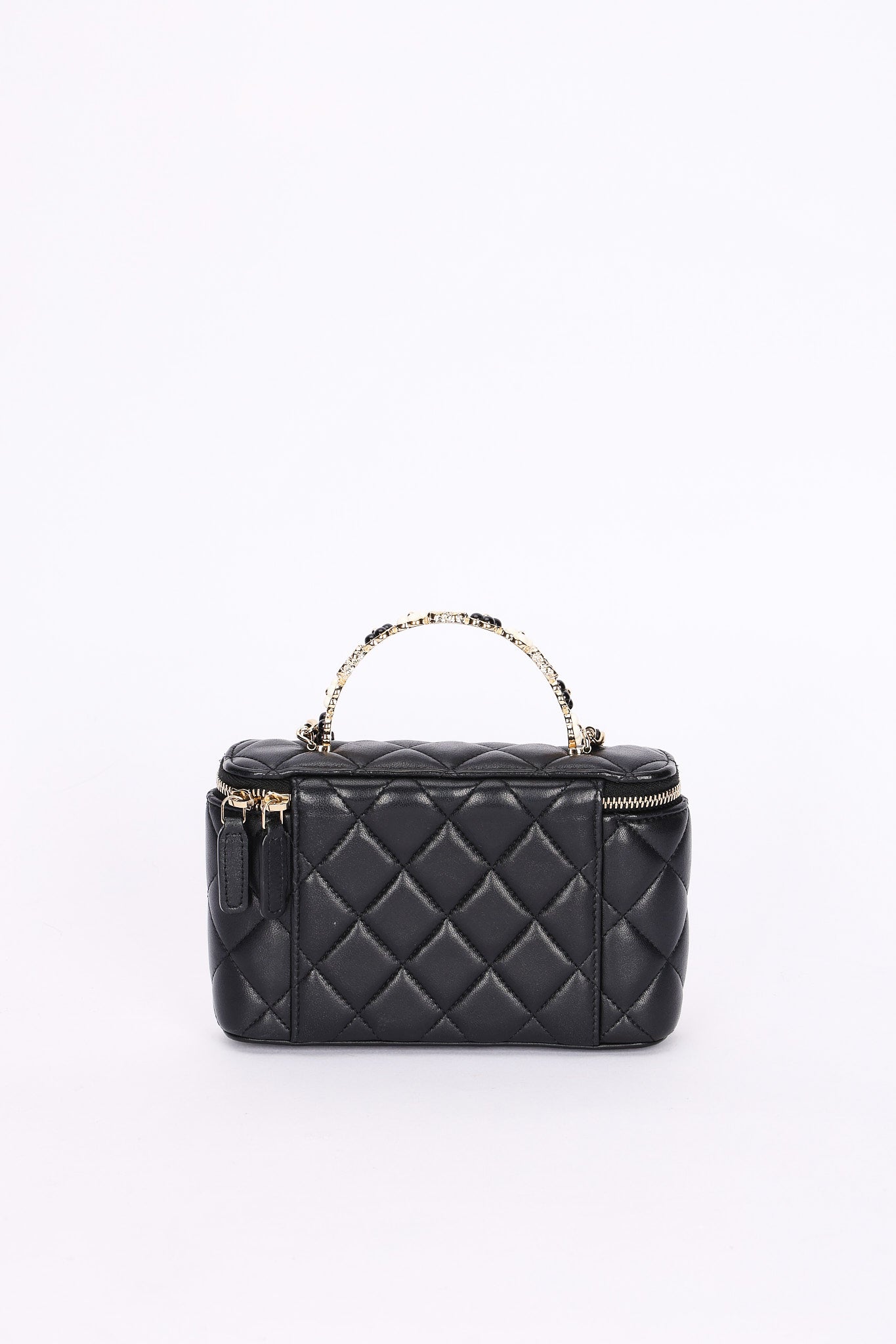 Chanel Flower Top Handle Vanity Case Black Lambskin CGHW