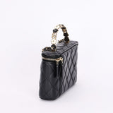 Chanel Flower Top Handle Vanity Case Black Lambskin CGHW