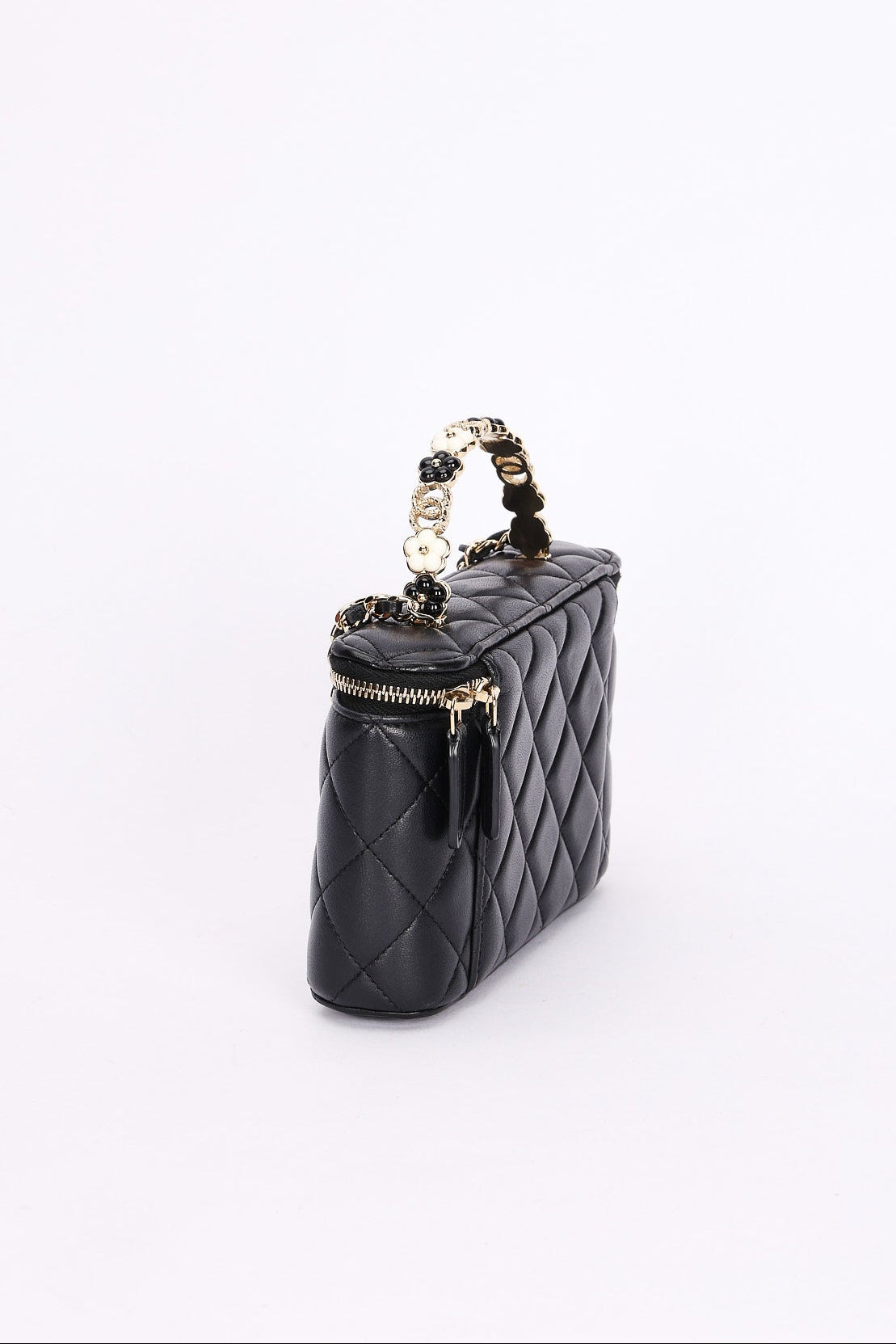 Chanel Flower Top Handle Vanity Case Black Lambskin CGHW