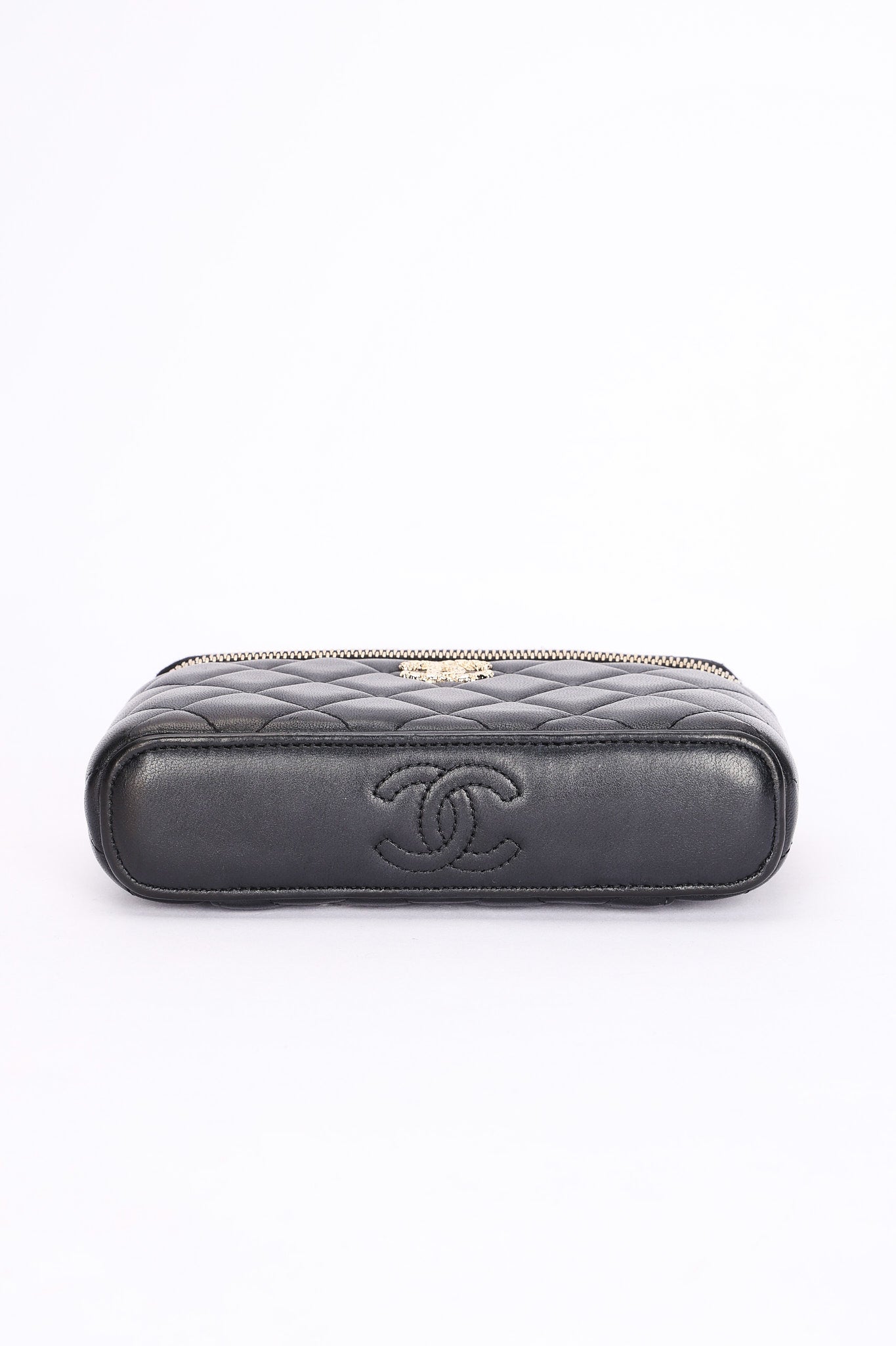Chanel Flower Top Handle Vanity Case Black Lambskin CGHW