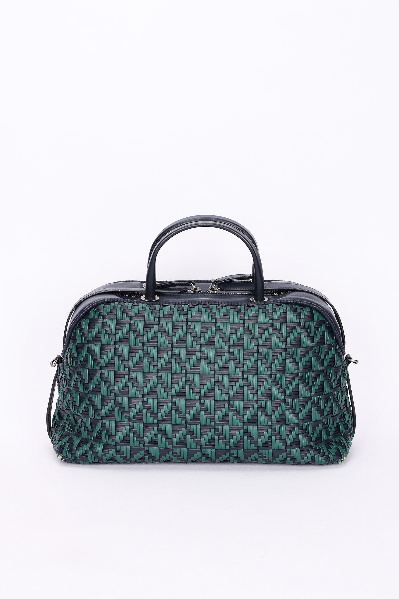 Chanel Woven Bowling Bag Green and Black Calfskin RHW