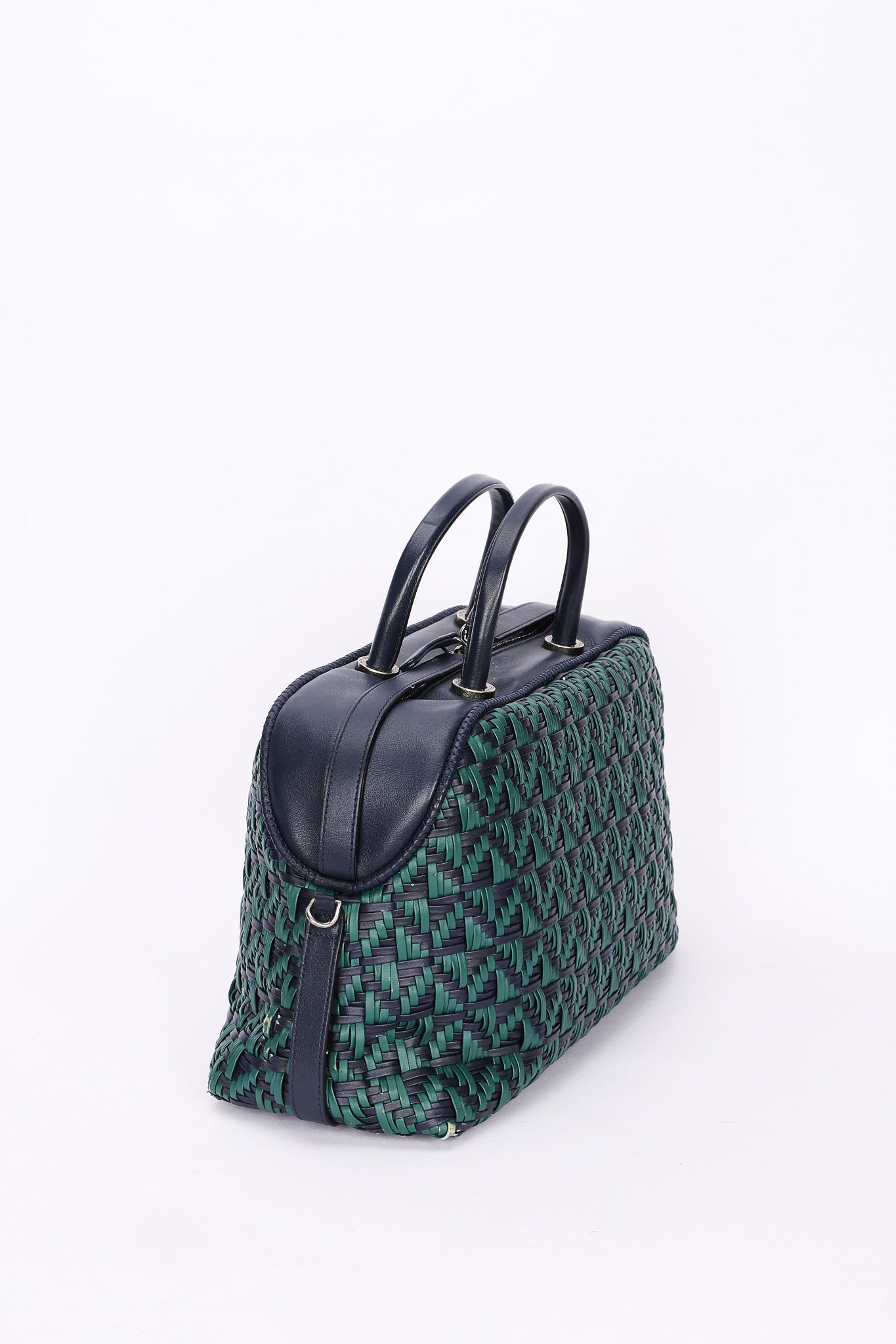 Chanel Woven Bowling Bag Green and Black Calfskin RHW